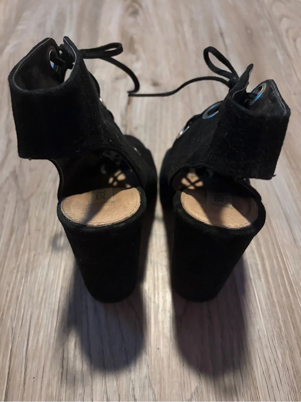 Steve Madden Black Lace-Up Peep Toe Heels